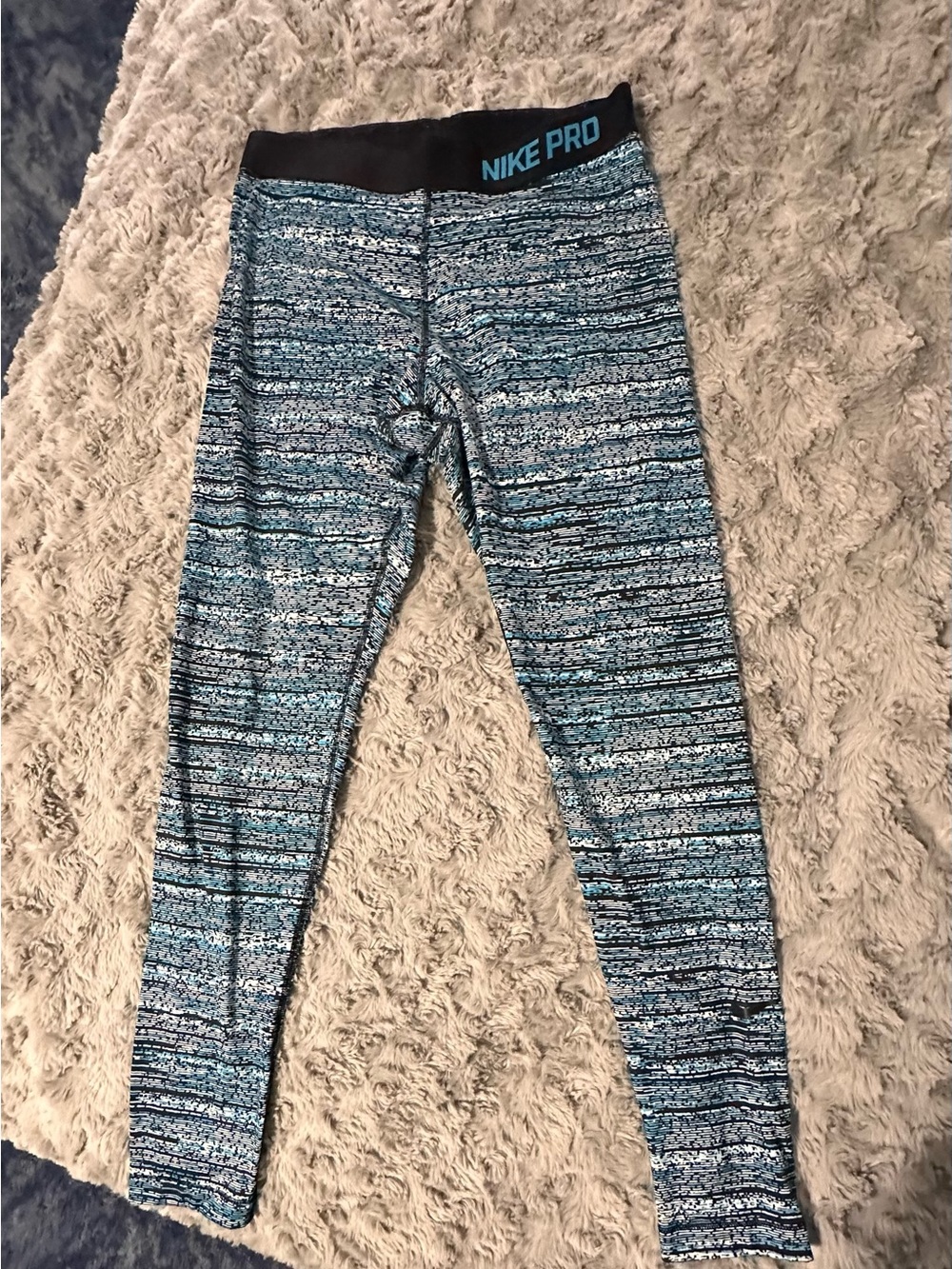 Nike Blue Black Marled NIKE PRO Leggings - Picture 1 of 5
